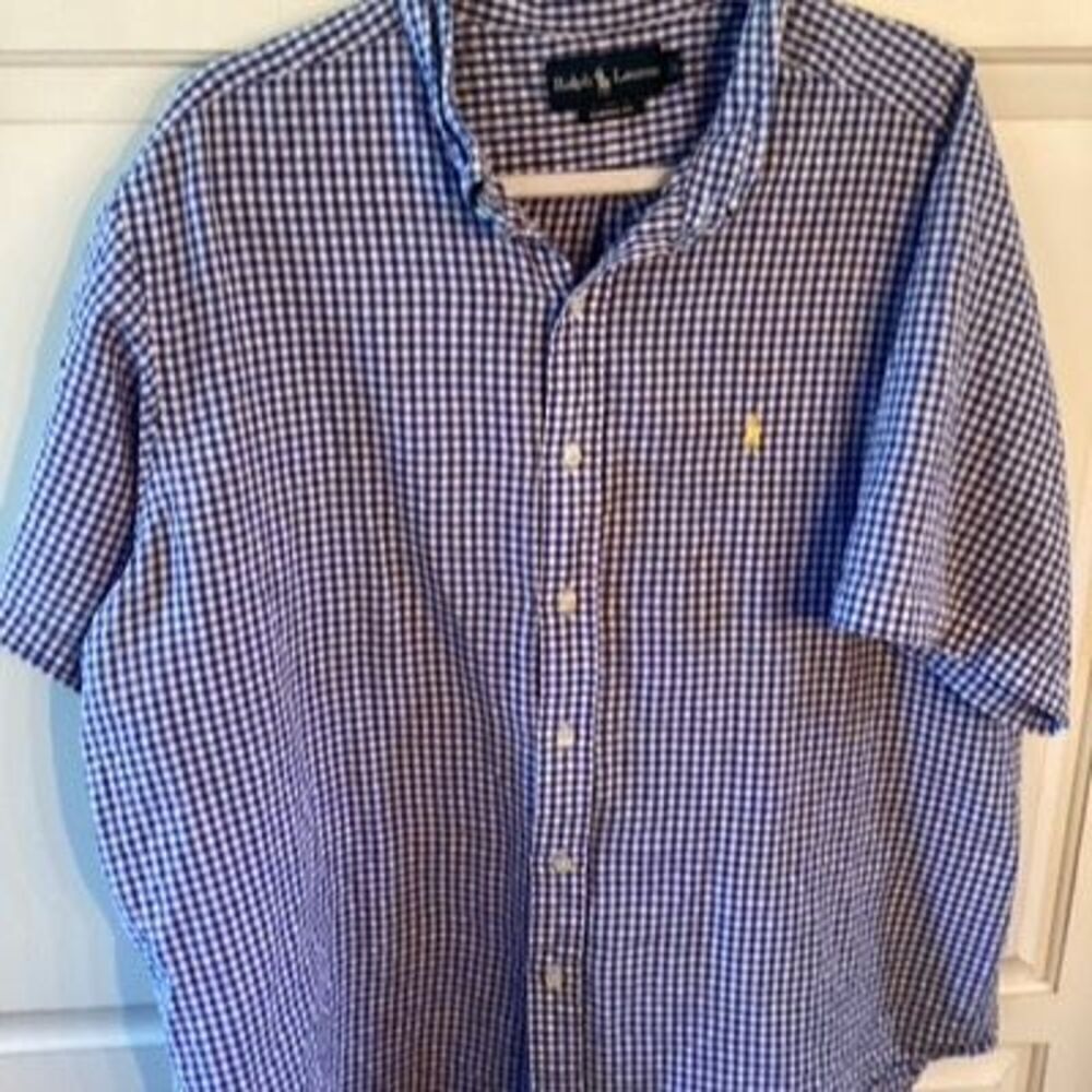 Ralph Lauren Mens Seersucker Button Down Shirt Sz 2XL Short Sleeve